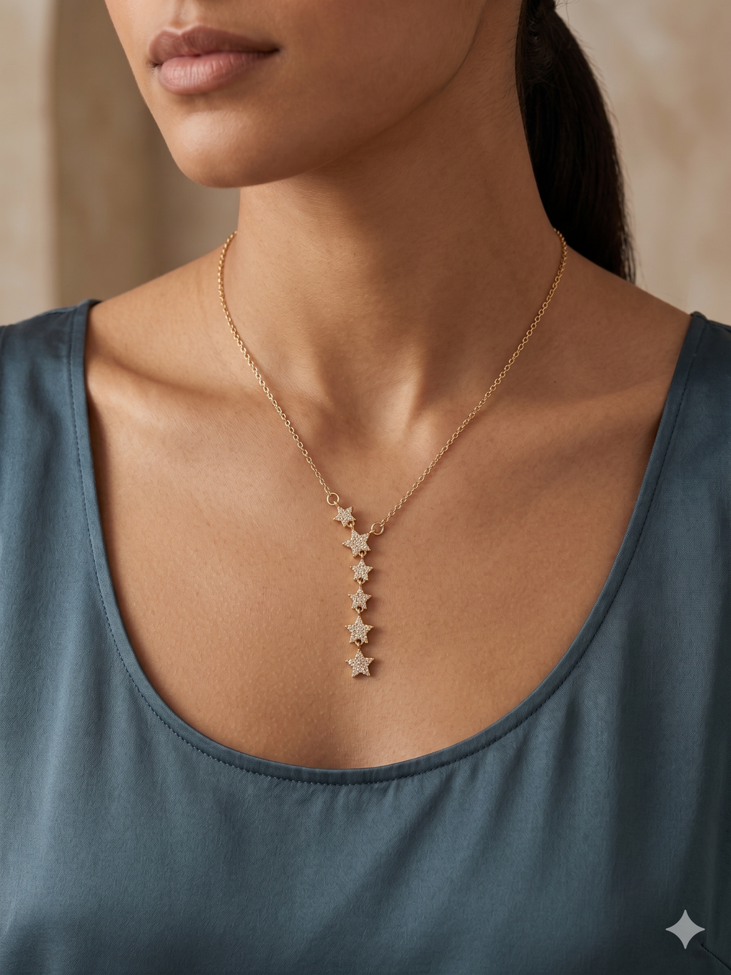 Edelstahl Y-Kette mit funkelnden Sternen – Goldfarben