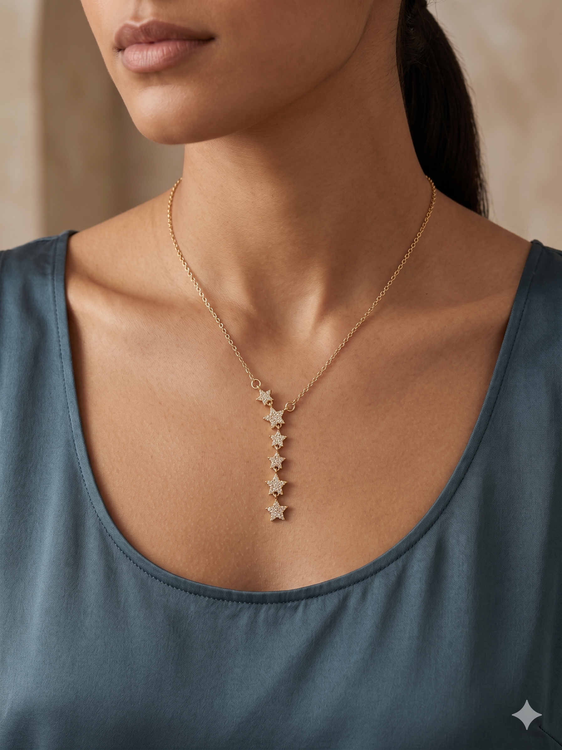 Edelstahl Y-Kette mit funkelnden Sternen – Goldfarben
