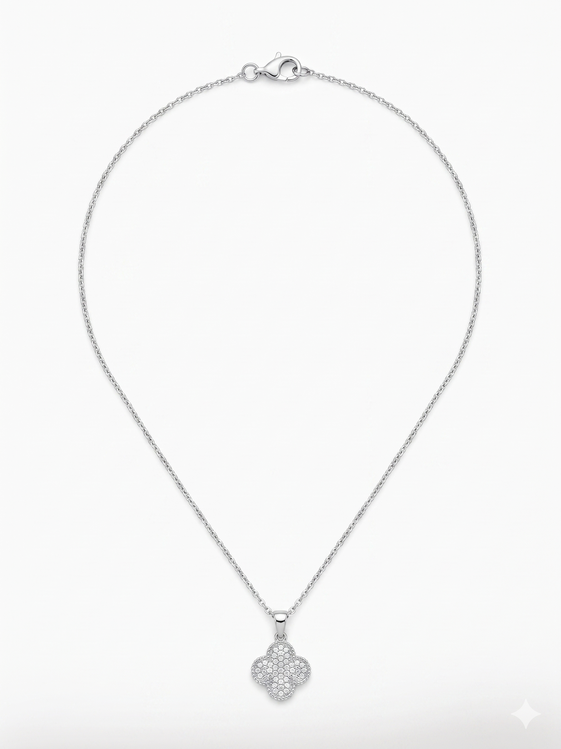 Edelstahl Kleeblatt Kette mit Zirkonia Steinen – Silberfarben