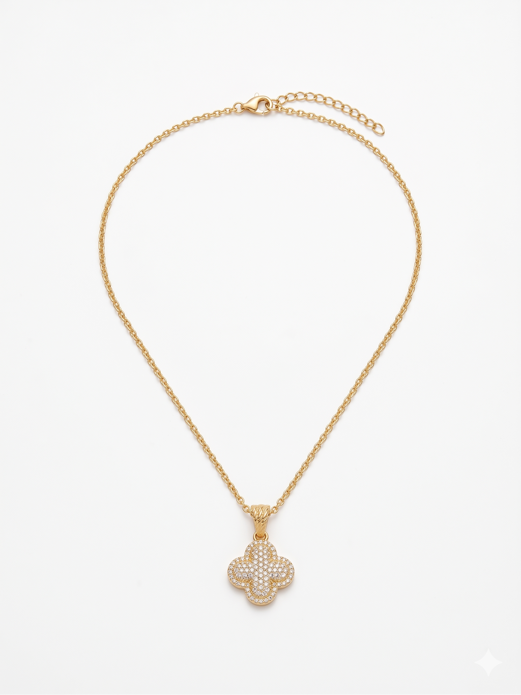 Edelstahl Kleeblatt Kette mit Zirkonia Steinen – Silberfarben