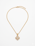 Edelstahl Kleeblatt Kette mit Zirkonia Steinen – Silberfarben