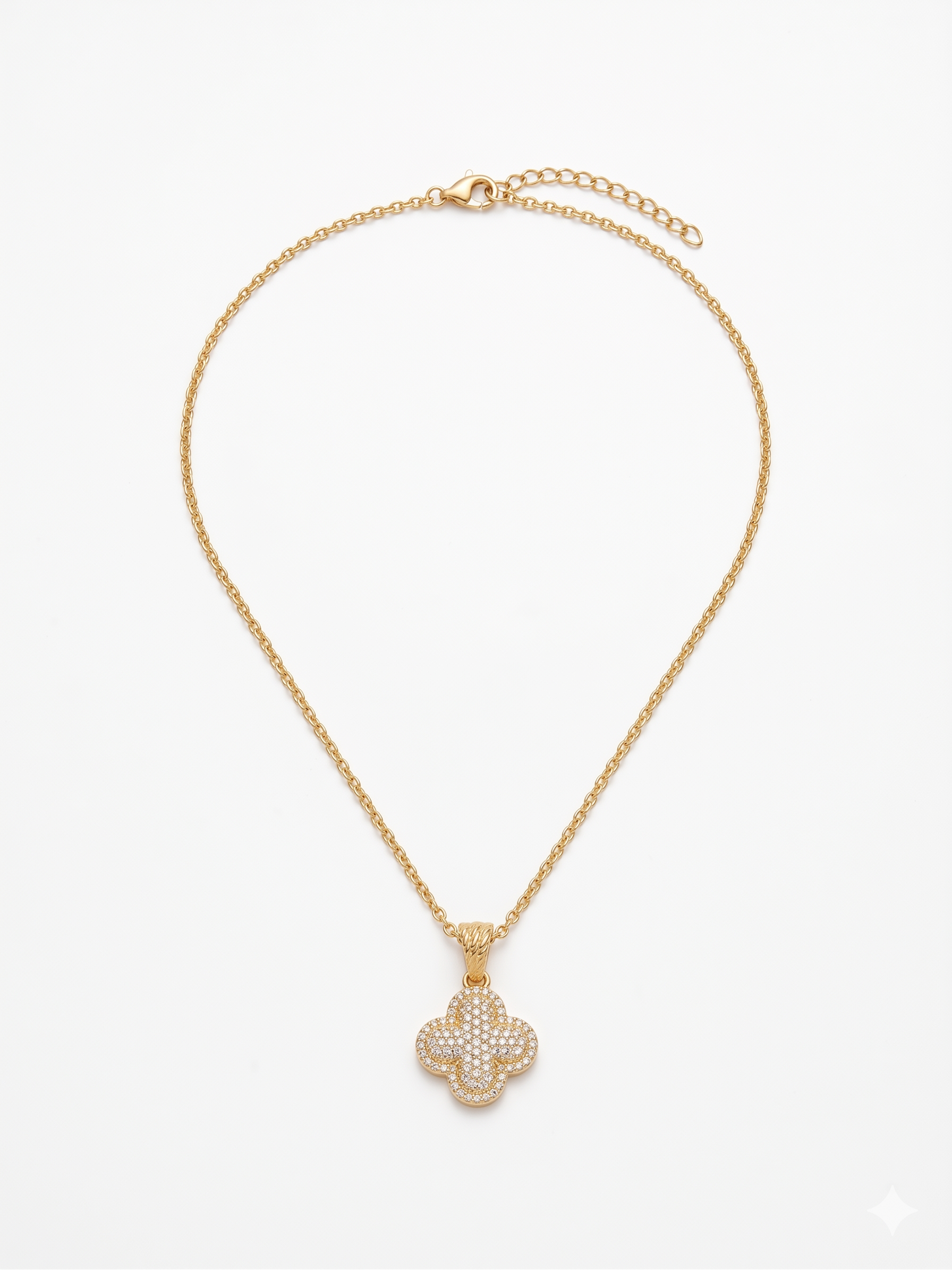 Edelstahl Kleeblatt Kette mit Zirkonia Steinen – Silberfarben
