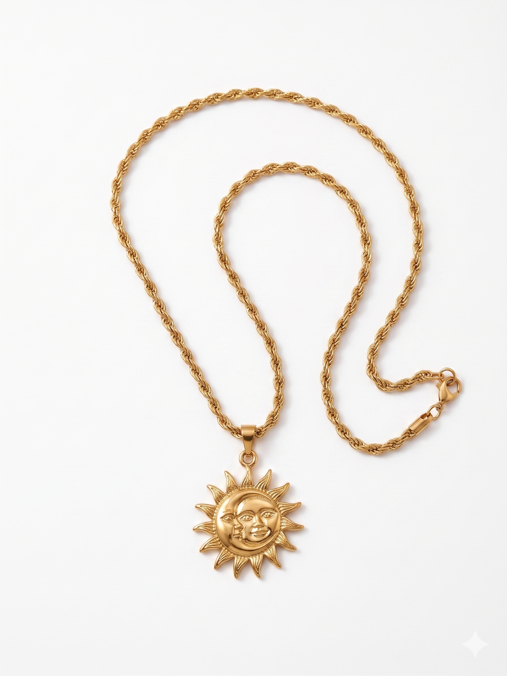 Edelstahl Kordelkette mit Sonne & Mond Anhänger – Goldfarben