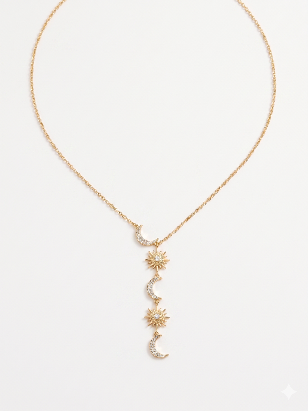 Edelstahl Y-Kette mit Sonne & Mond Anhängern – Gold / Silber