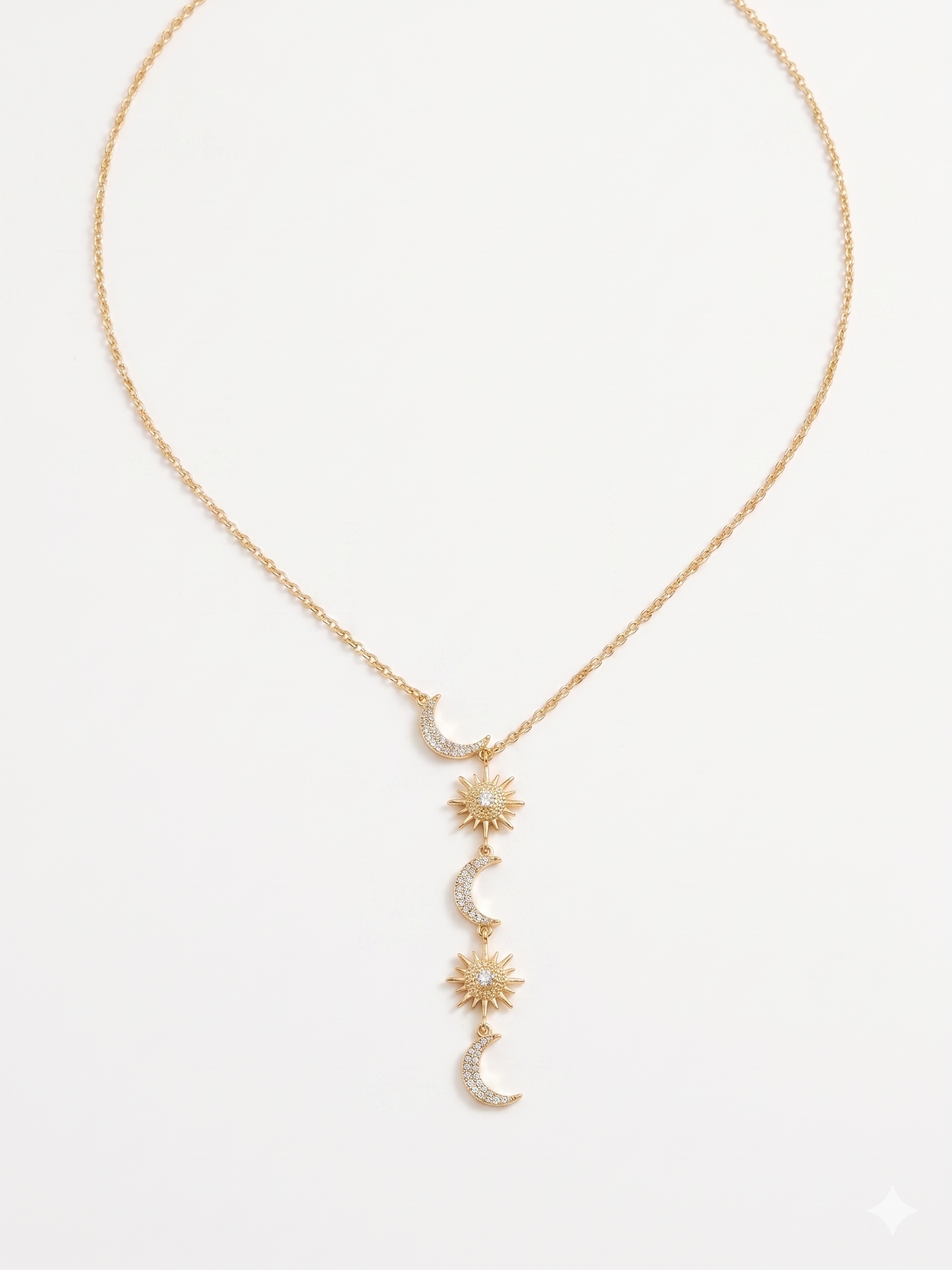 Edelstahl Y-Kette mit Sonne & Mond Anhängern – Gold / Silber